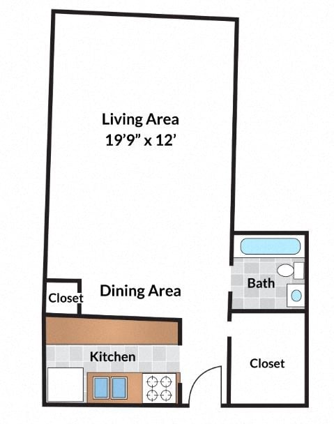 Floor plan for studio, 1 bath, 478 sqft